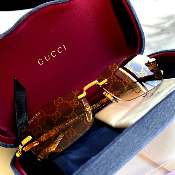NEW Gucci GG1221S 004 Rimless Monogram Logo Lens Sunglasses - Picture 4 of 10